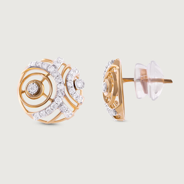 Laser Swirl Gold & Diamond Stud Earrings,,hi-res image number null