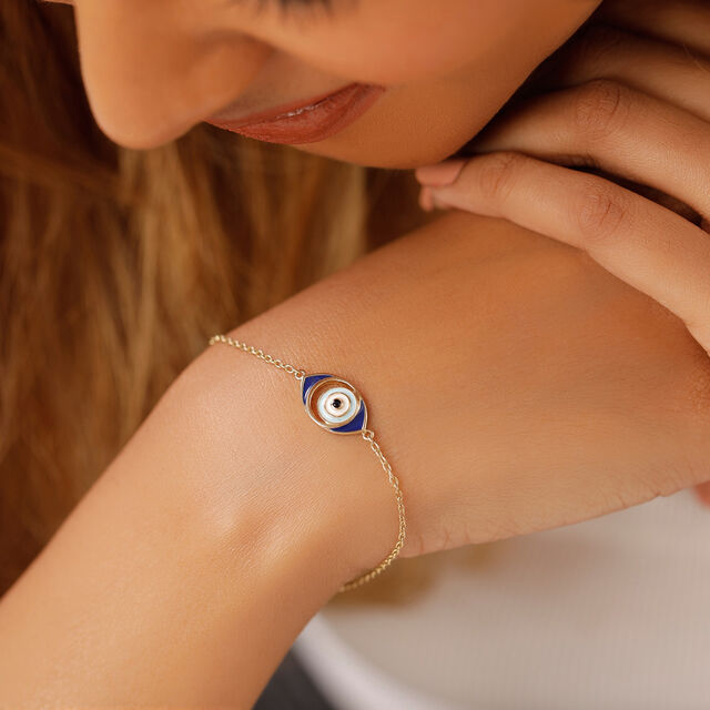 14KT Yellow White Gold Concentric Design Evil Eye Bracelet,,hi-res image number null