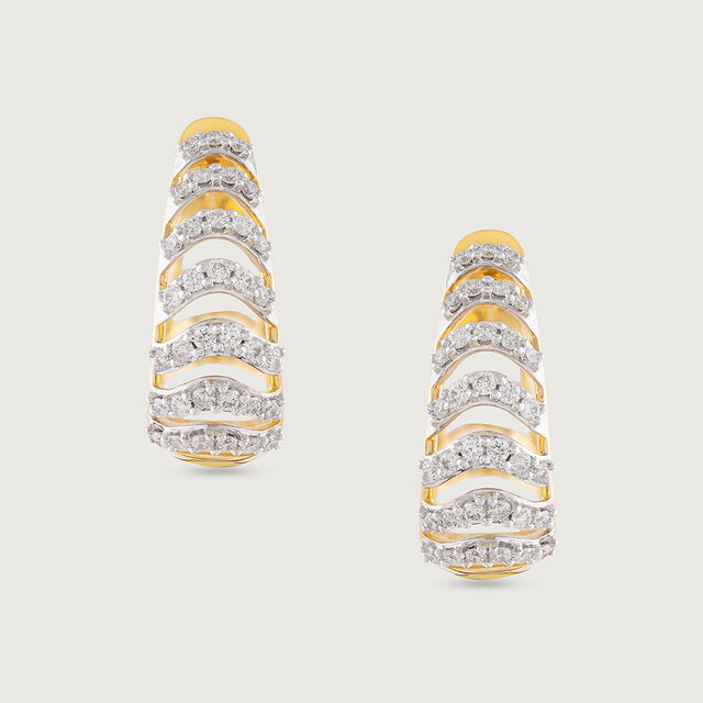 Chevron Shine Gold & Diamond Hoop Earrings,,hi-res image number null