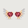 Cupid Edit 14KT Gold Diamond & Pink Garnet Stud Earrings,,hi-res view 3