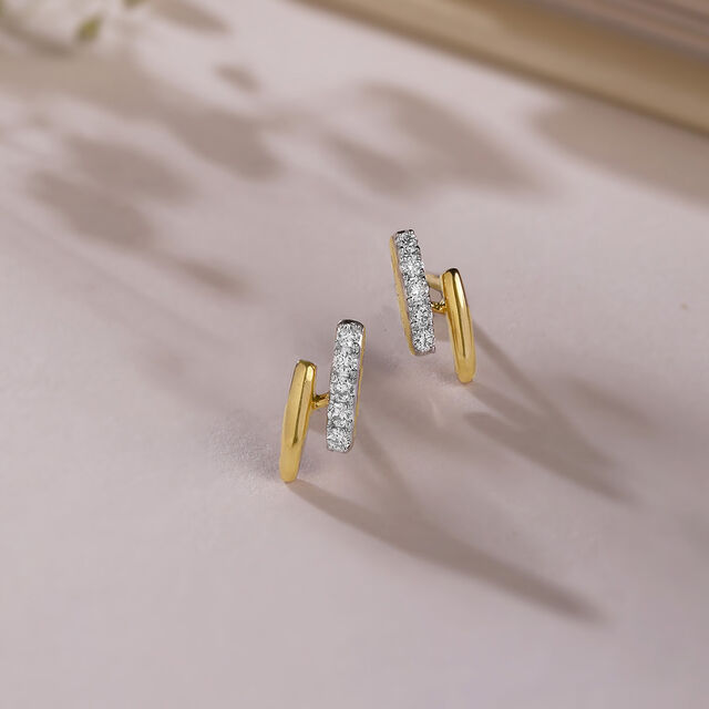 Sleek Sparkling Gold & Diamond Stud Earrings,,hi-res image number null