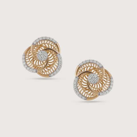 Elegant Spiral Gold & Diamond Stud Earrings