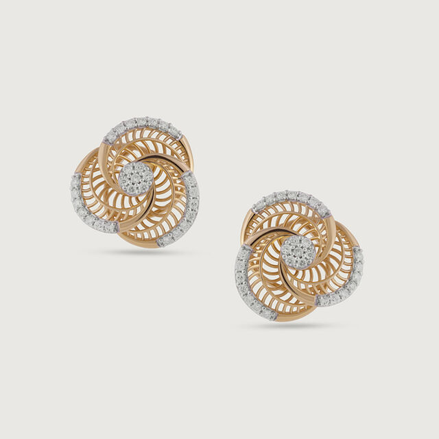 Elegant Spiral Gold & Diamond Stud Earrings,,hi-res image number null