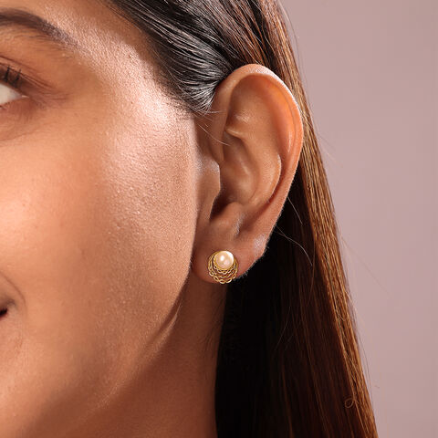 Radiant Halo 18KT Gold & Pearl Stud Earrings