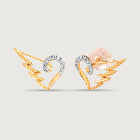 Winged Heart 14KT Gold & Diamond Stud Earrings