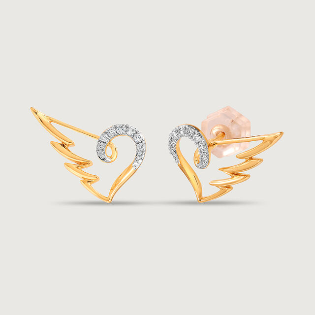 Winged Heart 14KT Gold & Diamond Stud Earrings,,hi-res image number null
