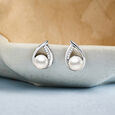 Sophisticated Pearl Silver Stud Earrings,,hi-res view 1