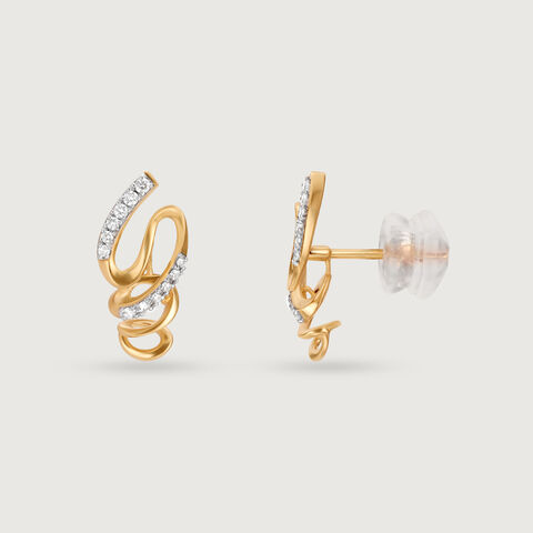 Swirling Breeze 14 Kt Gold & Diamond Stud Earrings