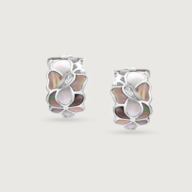 Mother of Pearl Blossom Silver Hoop Earrings,,hi-res image number null