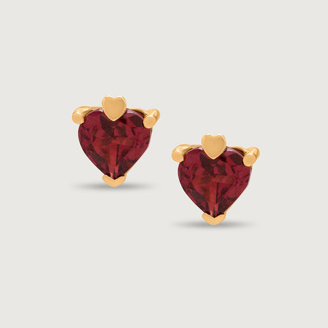 Cupid's Heart 14KT Gold & Pink Garnet Stud Earring