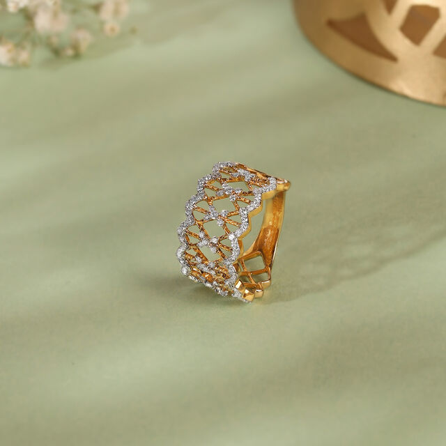 Opulent Mesh Gold & Diamond Finger Ring,,hi-res image number null