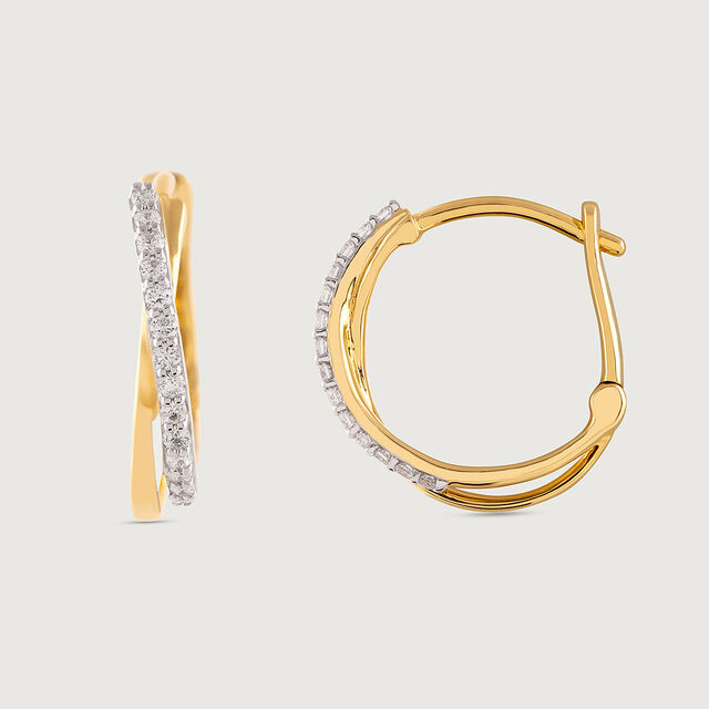 Sleek Iconic Gold & Diamond Hoop Earrings,,hi-res image number null