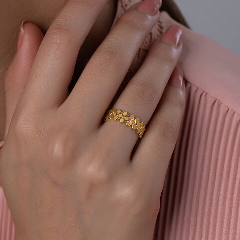 Textured Floral Gold Finger Ring