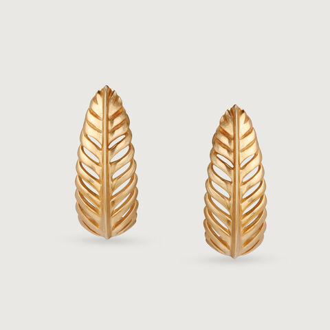 Timeless 14K Yellow Gold Feather Hoop Earrings