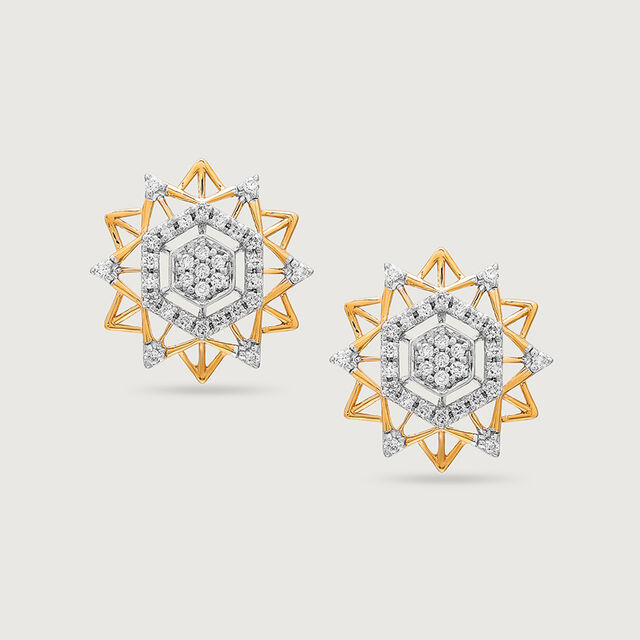 Spectral Glow 14 Kt Gold and Diamond Stud Earrings,,hi-res image number null
