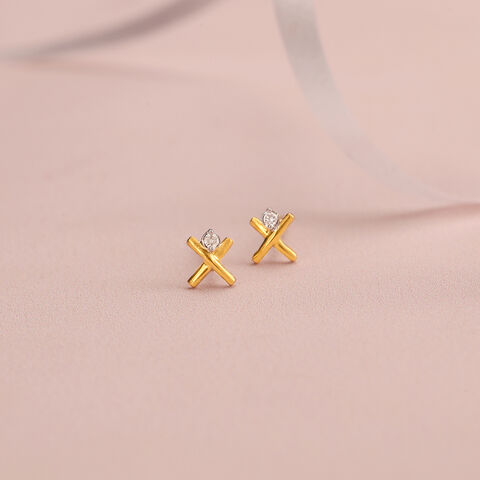 Radiant Cross 14 Kt Gold and Diamond Stud Earrings
