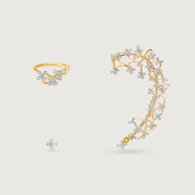 Floral Quilt Diamond Ear Cuff,,hi-res image number null