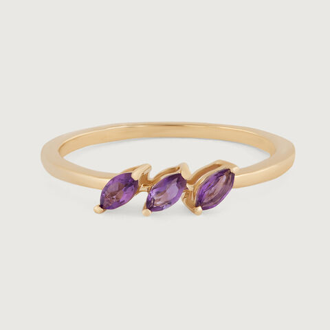 Graceful Purple Amethyst & Gold Finger Ring