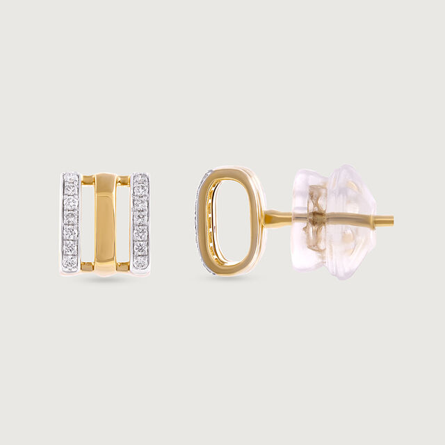 Sleek Dual-Bar Gold & Diamond Stud Earrings,,hi-res image number null