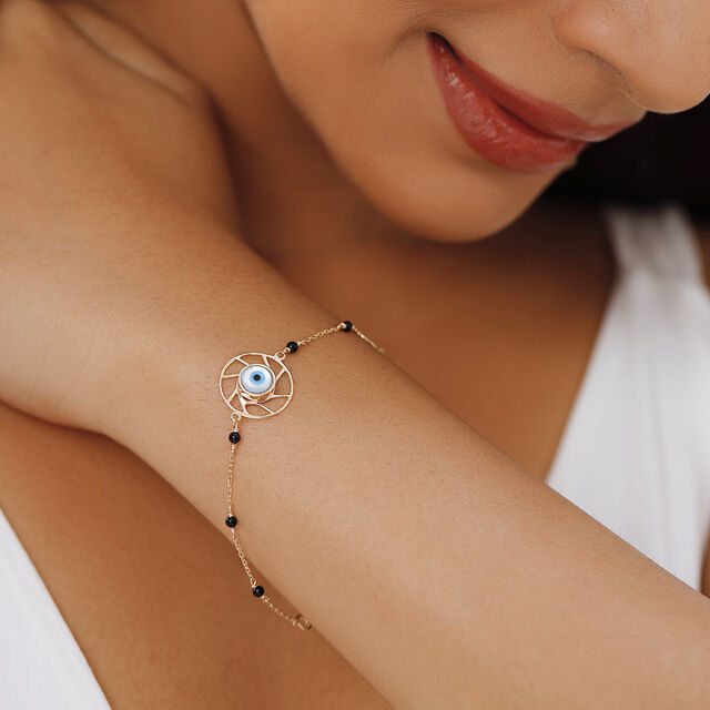 14KT Yellow Gold Multi Charm Evil Eye Bracelet,,hi-res image number null