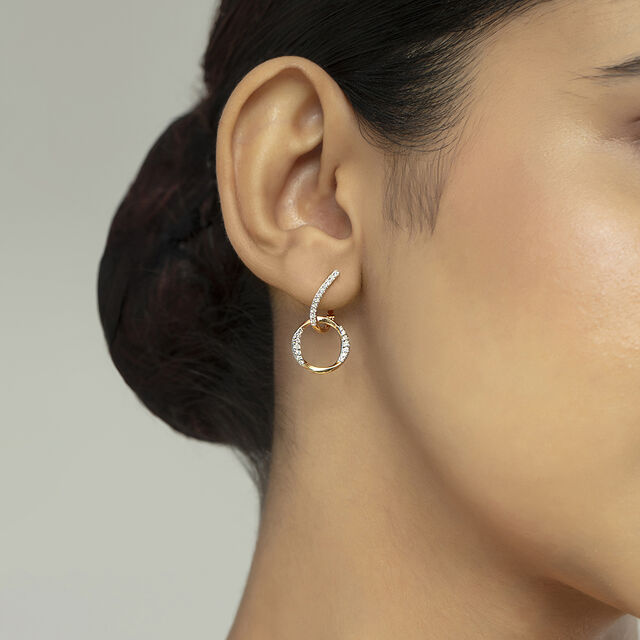 Modern Elegance Gold & Diamond Hoop Earrings,,hi-res image number null