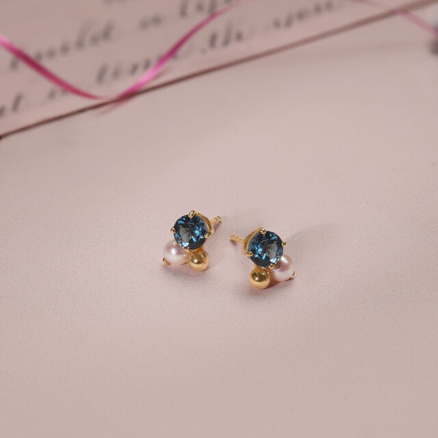 Aqua Twinkle Pearl & Gold Stud Earrings,,hi-res image number null
