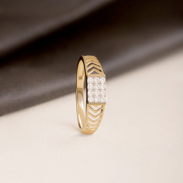 Chevron Shine Gold & Diamond Finger Ring for Men,,hi-res image number null