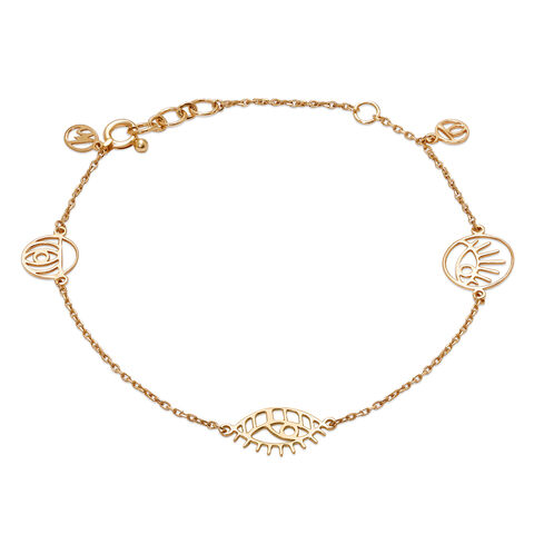 14KT Yellow Gold Multi Charm Evil Eye Bracelet
