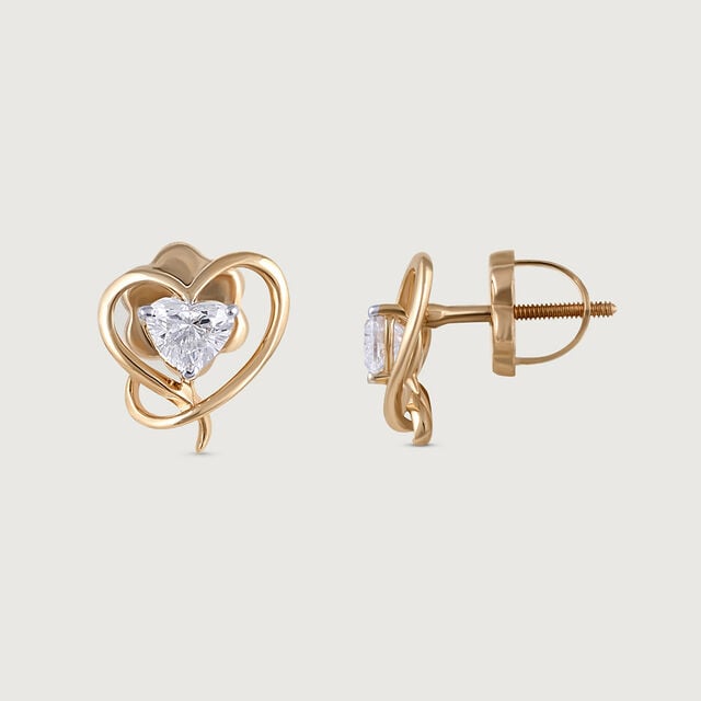 Enchanted Heart 14 kt Gold & Diamond Stud Earrings,,hi-res image number null