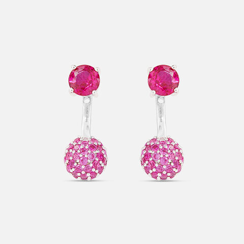 Dramatic Pink Silver Drop Earrings