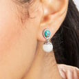Turquoise Pearl Silver Drop Earrings,,hi-res view 2