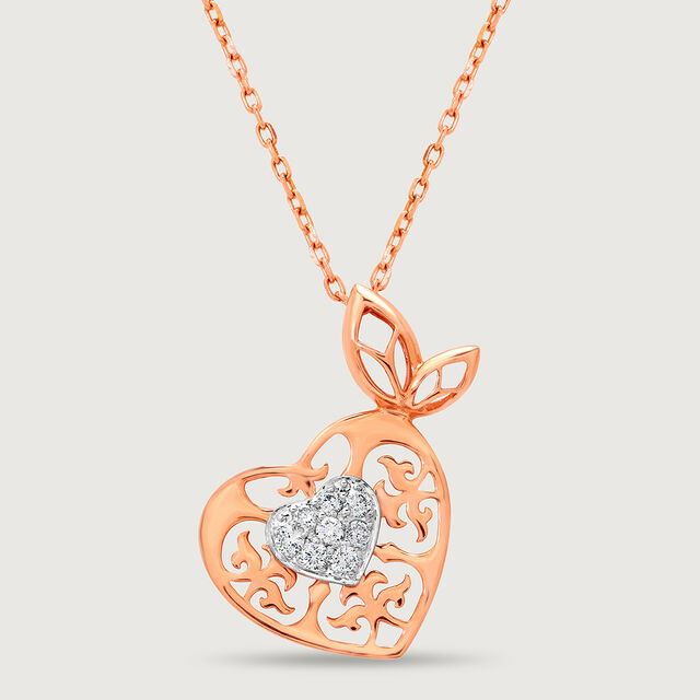 Dazzling Heart 14KT Rose & White Gold Diamond Pendant with Chain,,hi-res image number null