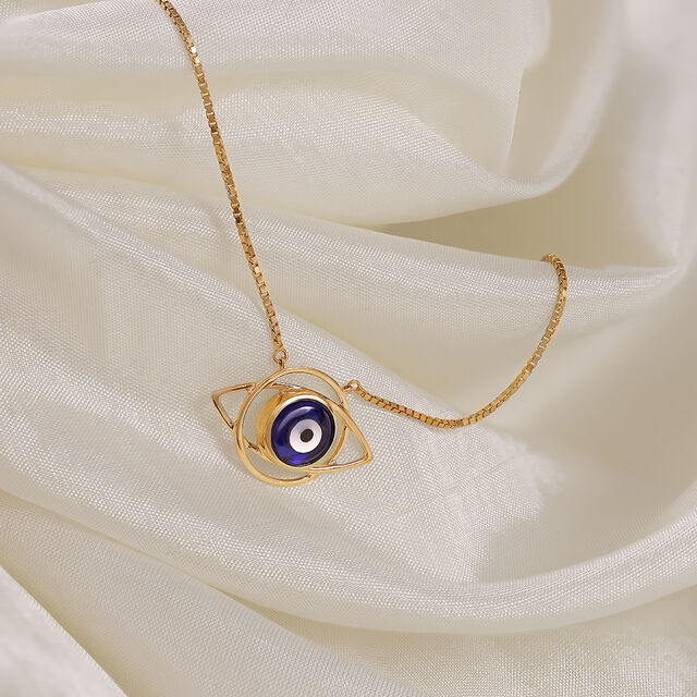 14KT Yellow Gold Geometric Evil Eye Necklace,,hi-res image number null