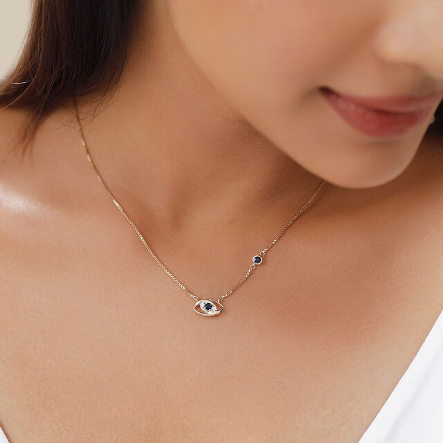 14KT Yellow Gold Sparkling Evil Eye Diamond Necklace,,hi-res image number null