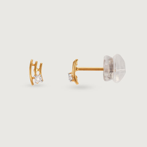 Elegant Arc 14 Kt Gold and Diamond Stud Earrings