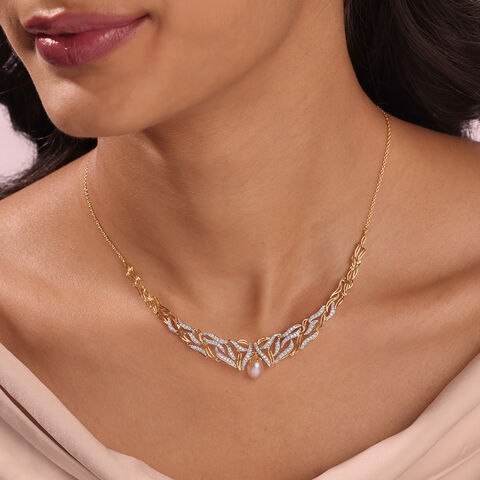 Meandering River 18KT Diamond & Pearl Necklace