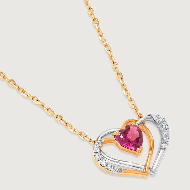 Interconnected Heart 14KT Gold Diamond & Pink Garnet Pendant & Chain,,hi-res image number null