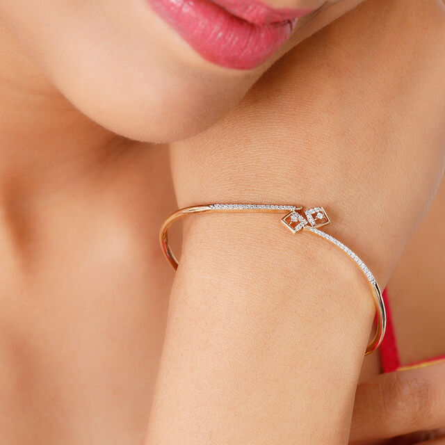 14KT Rose Gold Chic Dual-Tone Rhombus Diamond Bangle,,hi-res image number null