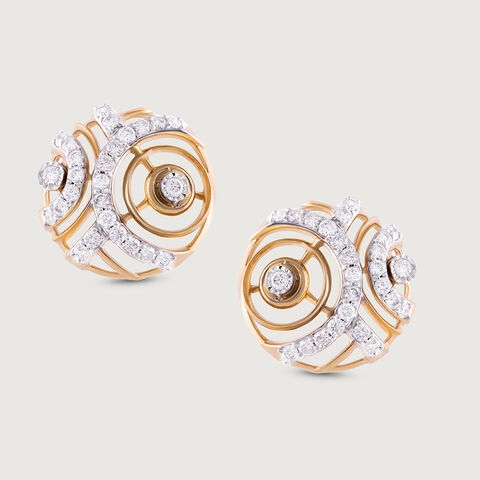 Laser Swirl Gold & Diamond Stud Earrings