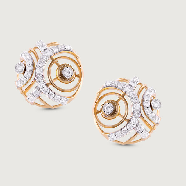 Laser Swirl Gold & Diamond Stud Earrings,,hi-res image number null