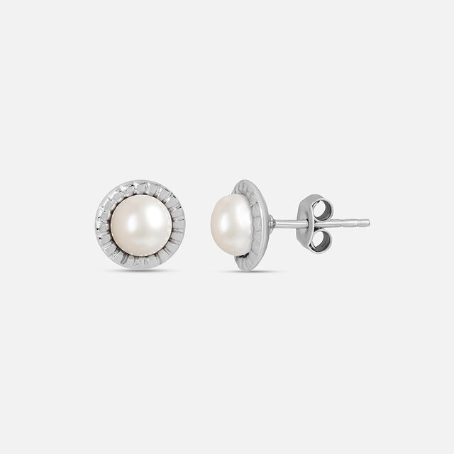 Minimalist Pearl Silver Stud Earrings,,hi-res image number null