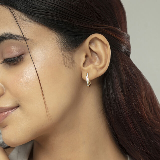 Sleek Luxe Gold & Diamond Hoop Earrings,,hi-res image number null