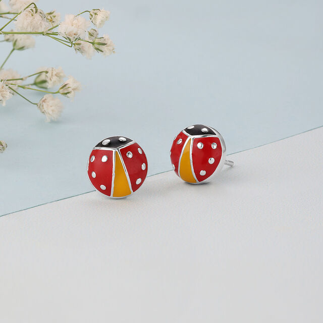 Whimsical Ladybug Silver Stud Earrings,,hi-res image number null