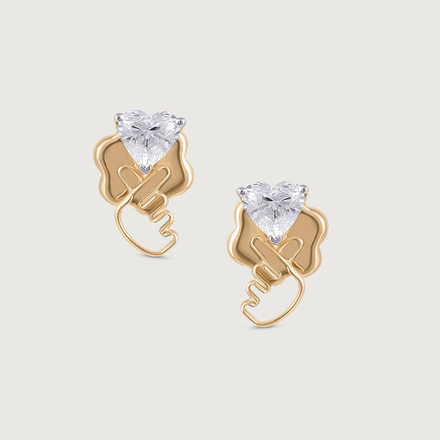 Korean Love 14 kt Gold & Diamond Stud Earrings,,hi-res image number null