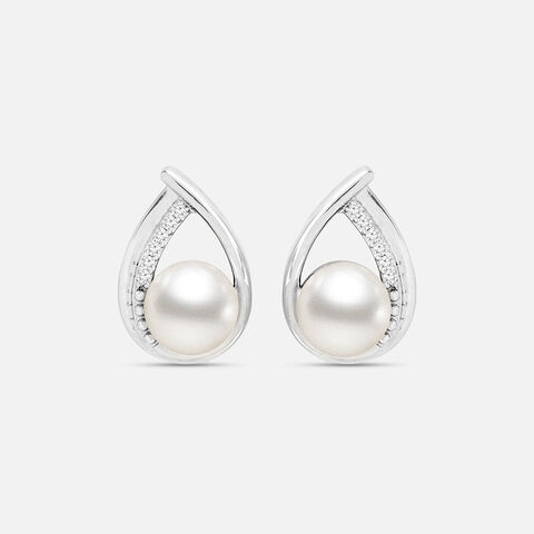 Sophisticated Pearl Silver Stud Earrings