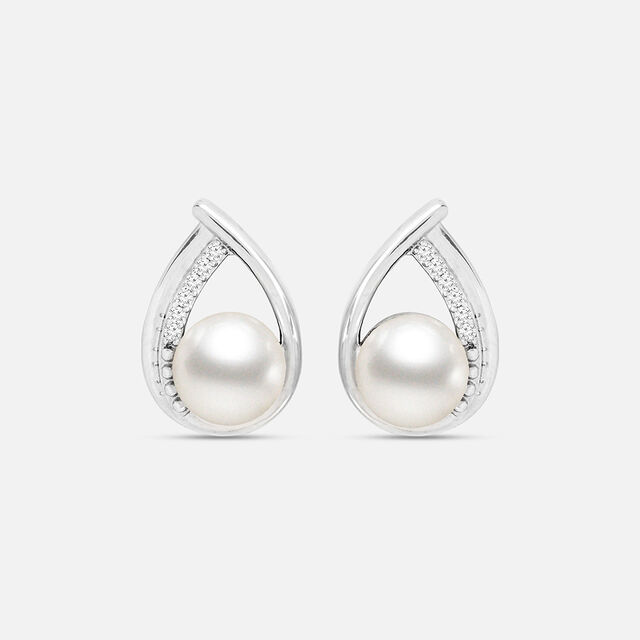Sophisticated Pearl Silver Stud Earrings,,hi-res image number null