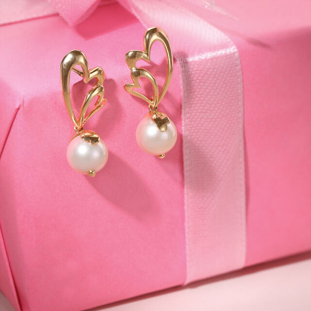 Love Sparks Pearl & Gold Drop Earrings,,hi-res image number null
