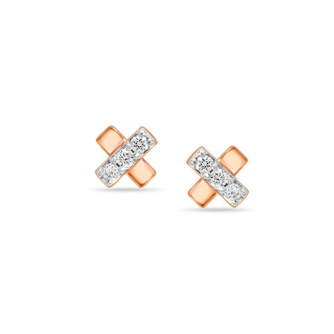 14KT Rose Gold Twinkling Crisscross Diamond Stud Earring