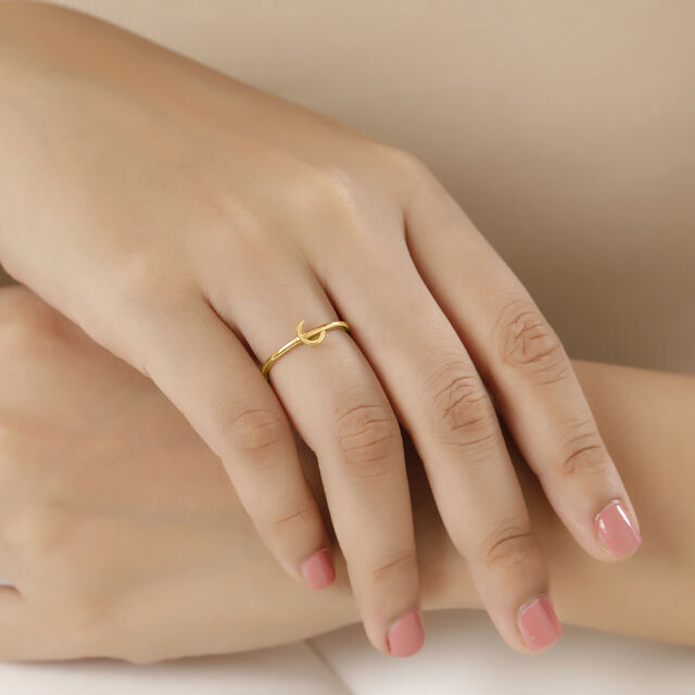 Letter C 14KT Yellow Gold Initial Ring,,hi-res image number null