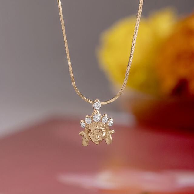 Maa Durga Gold and Diamond Pendant,,hi-res image number null
